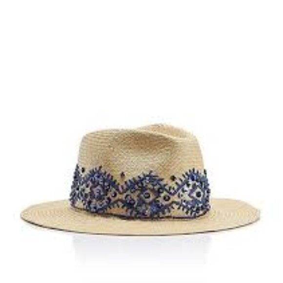 Tory Burch Accessories - Tory Burch Tan Hat with Blue Embroidery